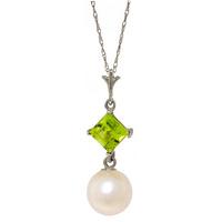 Pearl and Peridot Pendant Necklace 2.5ctw in 9ct White Gold