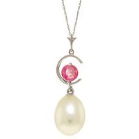 pearl and pink topaz pendant necklace 45ctw in 9ct white gold