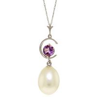 pearl and amethyst pendant necklace 45ctw in 9ct white gold