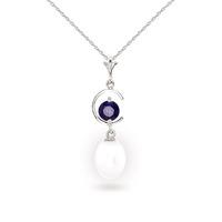 pearl and sapphire pendant necklace 45ctw in 9ct white gold