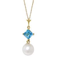 pearl and blue topaz pendant necklace 25ctw in 9ct gold