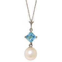 pearl and blue topaz pendant necklace 25ctw in 9ct white gold