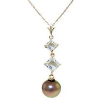 Pearl and Aquamarine Pendant Necklace 3.25ctw in 9ct Gold