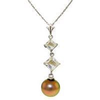 pearl and aquamarine pendant necklace 325ctw in 9ct white gold