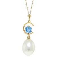 pearl and blue topaz pendant necklace 45ctw in 9ct gold