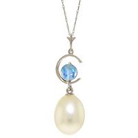 pearl and blue topaz pendant necklace 45ctw in 9ct white gold