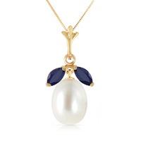 Pearl and Sapphire Pendant Necklace 4.5ctw in 9ct Gold