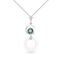 pearl and emerald pendant necklace 45ctw in 9ct white gold