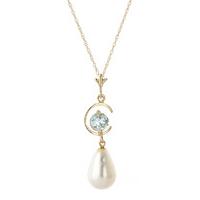 Pearl and Aquamarine Pendant Necklace 4.5ctw in 9ct Gold