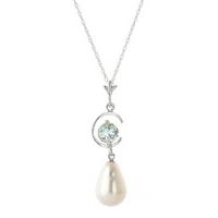 Pearl and Aquamarine Pendant Necklace 4.5ctw in 9ct White Gold