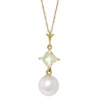 Pearl and Aquamarine Pendant Necklace 2.5ctw in 9ct Gold