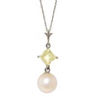 Pearl and Aquamarine Pendant Necklace 2.5ctw in 9ct White Gold