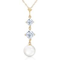 pearl and aquamarine pendant necklace 325ctw in 9ct gold