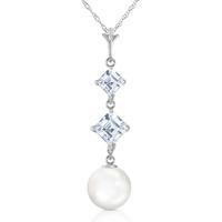 Pearl and Aquamarine Pendant Necklace 3.25ctw in 9ct White Gold