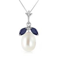 pearl and sapphire pendant necklace 45ctw in 9ct white gold