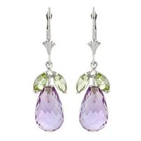 Peridot and Amethyst Drop Earrings 14.4ctw in 9ct White Gold