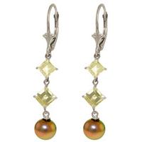 Pearl and Aquamarine Drop Earrings 6.5ctw in 9ct White Gold