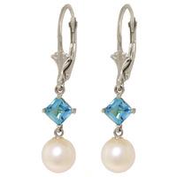 Pearl and Blue Topaz Drop Earrings 5.0ctw in 9ct White Gold