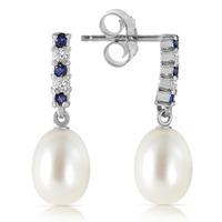 Pearl, Sapphire and Diamond Stud Earrings 8.24ctw in 9ct White Gold