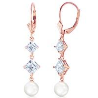 pearl and aquamarine drop earrings 65ctw in 9ct rose gold