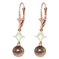 Pearl and Aquamarine Drop Earrings 5.0ctw in 9ct Rose Gold