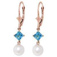 Pearl and Blue Topaz Drop Earrings 5.0ctw in 9ct Rose Gold