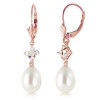 pearl and white topaz drop earrings 90ctw in 9ct rose gold