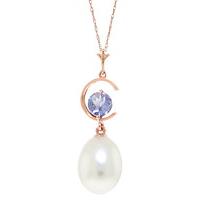 Pearl and Tanzanite Pendant Necklace 4.5ctw in 9ct Rose Gold