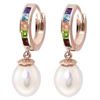 Pearl, Amethyst and Blue Topaz Earrings 9.0ctw in 9ct Rose Gold