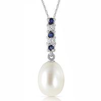 pearl sapphire and diamond pendant necklace 412ctw in 9ct white gold