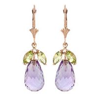 Peridot and Amethyst Drop Earrings 14.4ctw in 9ct Rose Gold