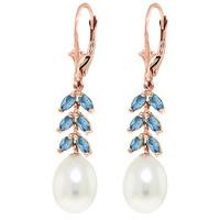 Pearl and Blue Topaz Drop Earrings 9.2ctw in 9ct Rose Gold