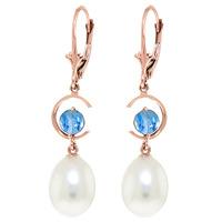 pearl and blue topaz drop earrings 90ctw in 9ct rose gold