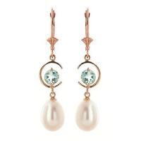 pearl and aquamarine drop earrings 90ctw in 9ct rose gold