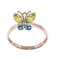 Peridot and Blue Topaz Butterfly Ring 0.6ctw in 9ct Rose Gold