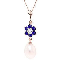 pearl sapphire and diamond daisy pendant necklace 45ctw in 9ct rose go ...