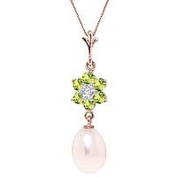 pearl peridot and diamond daisy pendant necklace 45ctw in 9ct rose gol ...