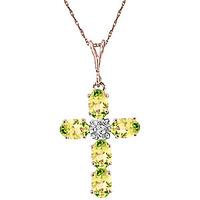 Peridot and Diamond Rio Cross Pendant Necklace 1.73ctw in 9ct Rose Gold