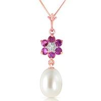 Pearl, Amethyst and Diamond Daisy Pendant Necklace 4.5ctw in 9ct Rose Gold