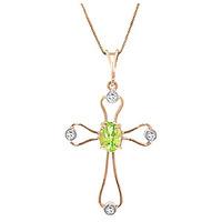 Peridot and Diamond Venetian Cross Pendant Necklace 0.45ct in 9ct Rose Gold