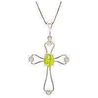 Peridot and Diamond Venetian Cross Pendant Necklace 0.45ct in 9ct White Gold