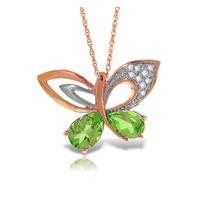 Peridot and Diamond Butterfly Pendant Necklace 3.6ctw in 9ct Rose Gold