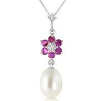 pearl amethyst and diamond daisy pendant necklace 45ctw in 9ct white g ...