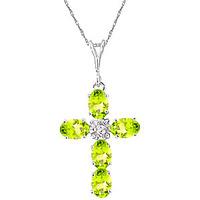 Peridot and Diamond Rio Cross Pendant Necklace 1.73ctw in 9ct White Gold