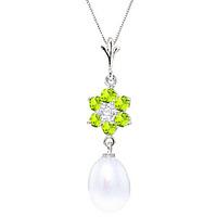 Pearl, Peridot and Diamond Daisy Pendant Necklace 4.5ctw in 9ct White Gold