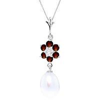 pearl garnet and diamond daisy pendant necklace 45ctw in 9ct white gol ...