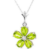 Peridot and Diamond Flower Petal Pendant Necklace 2.2ctw in 9ct White Gold