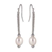 perlissimo silver oval freshwater pearl drop earrings s02e 2526