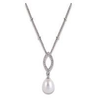 Perlissimo Silver Freshwater Pearl Drop Oval CZ Pendant S01N-0029