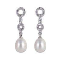 Perlissimo Silver CZ Circles Freshwater Pearl Earrings S02E-2511